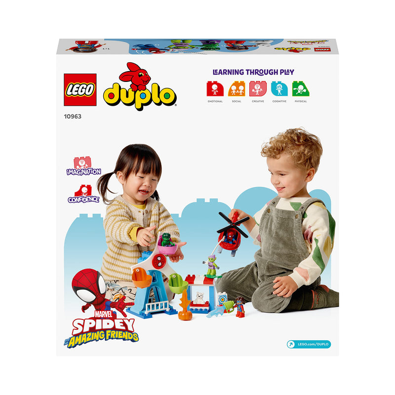 LEGO 10963 DUPLO Marvel Spider-Man & Friends: Funfair Adventure Fairground, with Helicopter toy, Spidey and Hulk Figures, Toys for Toddlers, Boys & Girls Aged 2 Plus