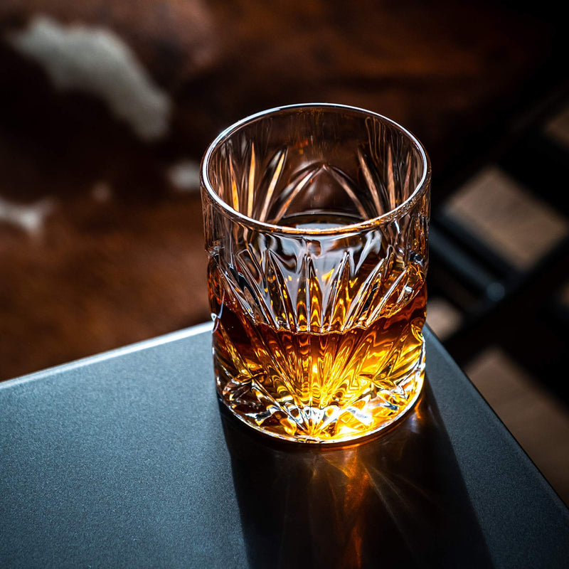 Whiskey Chilling Stones Gift Set - 6 Handcrafted Premium Granite Round Sipping Rocks - 2 Crystal Glass Tumblers - Hardwood Presentation & Storage Tray - Elegant Gold Foil Gift Box by R.O.C.K.S.