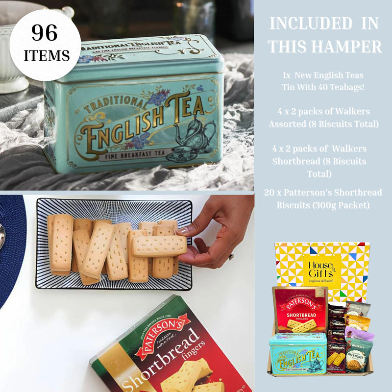 Biscuits Gift Set With Scottish Shortbread & Fine English Tea Git Set | Inluding 8 Biscuits, 28 Shortbread Pieces & 40 Breakfast Tea Bags | Birthday Gift for Mum, Dad, Grandparents - Gift Guide