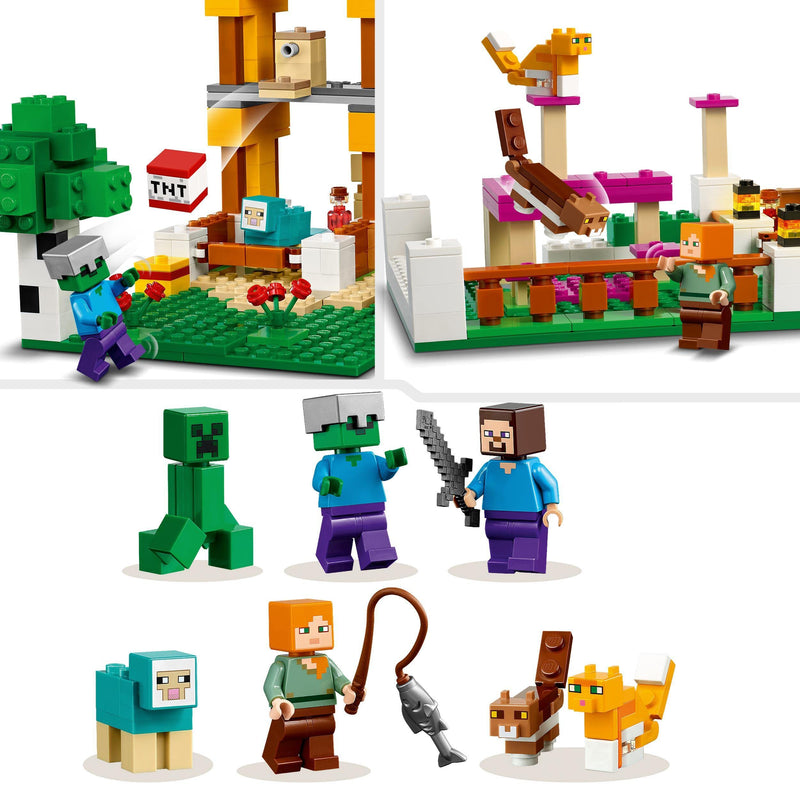 LEGO 21249 Minecraft The Crafting Box 4.0, 2in1 Playset; Build River Towers or Cat Cottage, with Alex, Steve, Creeper and Zombie Mobs Figures, Action Toys for Kids, Boys, Girls