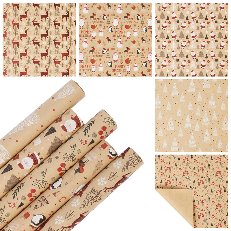 EDWINENE Christmas Wrapping Paper - 5x 3M Roll Christmas Wrapping Paper Gift Roll for Gift Boxes Gift Wrapping Christmas Decoration (43 x 15M) (Natual Kraft) - Gift Guide