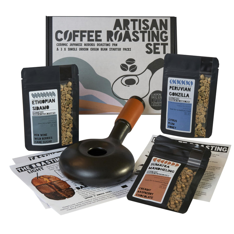 Roast Your Own Coffee Gift Set for Coffee Lovers - includes artisan Roasting Pan Green Coffee Beans How to Guide Light Medium Dark Level - Gift Guide