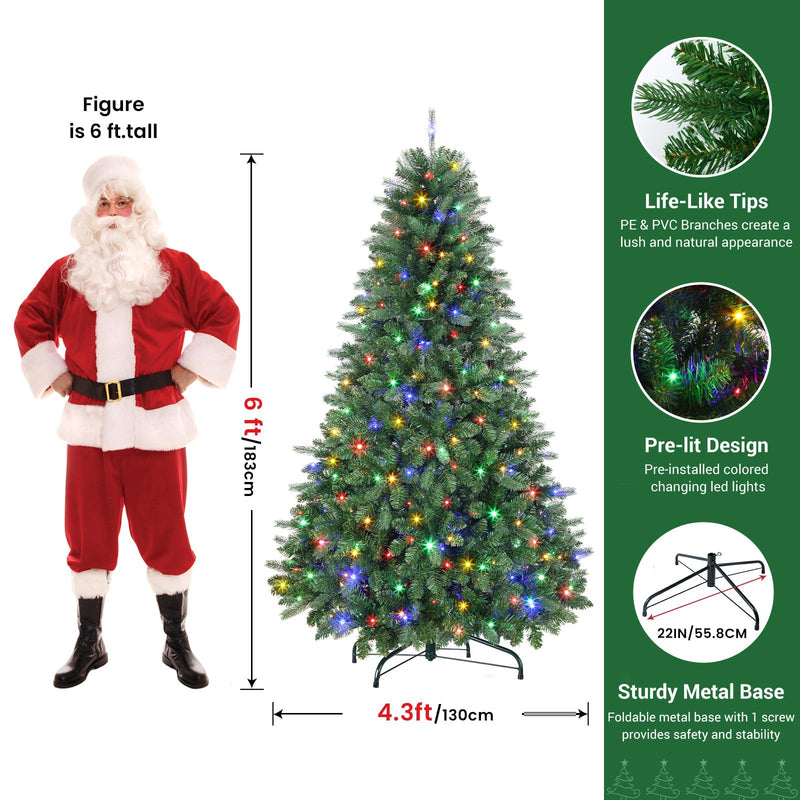 SHareconn 6FT Pre-Lit Artificial Christmas Tree with 330 Warm White & Multicolor LED Lights, 8 Light Modes, Xmas Tree with 1018 PE & PVC Branch Tips, Metal Stand, Easy Assembly and Foldable - Gift Guide