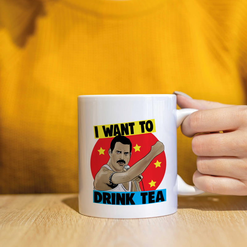 Funny Mug Music Lover Mug Fan Merch Freddie Mercury Mug Novelty Birthday Gift Him Her Joke Humour, Queen Parody Tea Coffee Rock Music - I Want to Drink Tea CMUG14