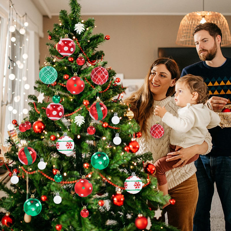 42 Pcs Christmas Ball Ornaments, Hanging Baubles Balls Ornaments, Decoration Set, Delicate Xmas Theme Painting & Glittering Pendants Decorative Red-Green - Gift Guide