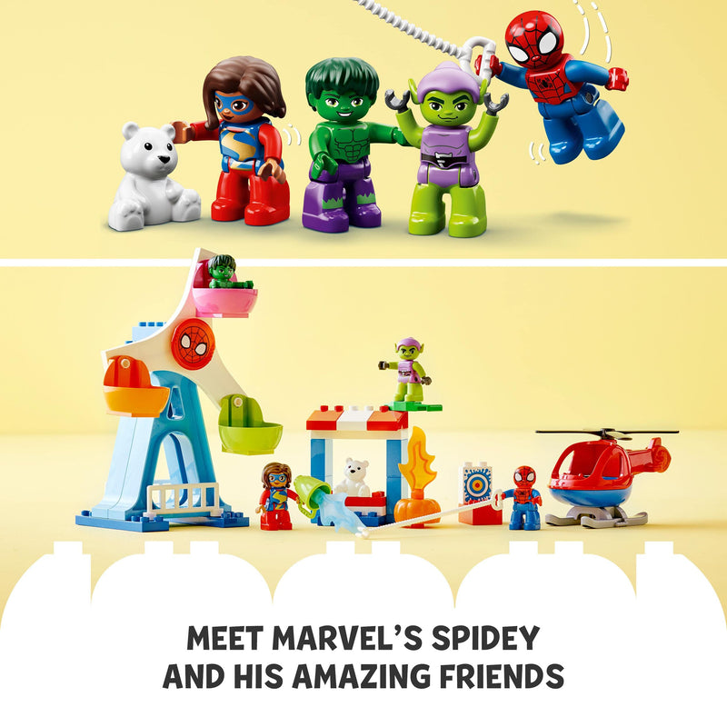 LEGO 10963 DUPLO Marvel Spider-Man & Friends: Funfair Adventure Fairground, with Helicopter toy, Spidey and Hulk Figures, Toys for Toddlers, Boys & Girls Aged 2 Plus