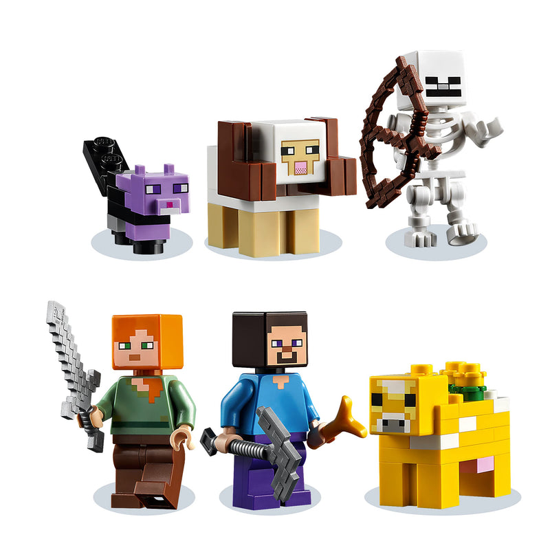 LEGO 21169 Minecraft The First Adventure Nether Playset with Steve, Alex, Skeleton, Dyed Cat Figures, Moobloom & Horned Sheep, Gift for Boys and Girls