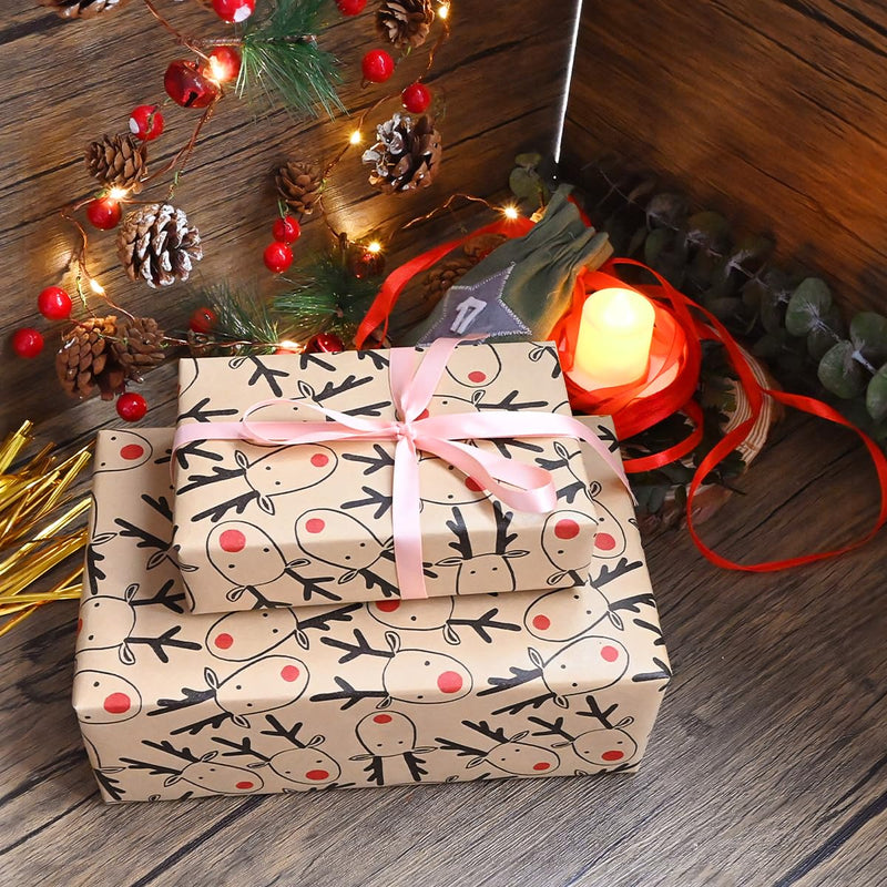 43cm *15m Christmas Wrapping Paper Roll,Topeedy Recyclable Brown Gift Wrapping Paper With Elk for Xmas Party Gifts, Birthday,Graduation,ECO-friendly Present Decorations-Elk head - Gift Guide