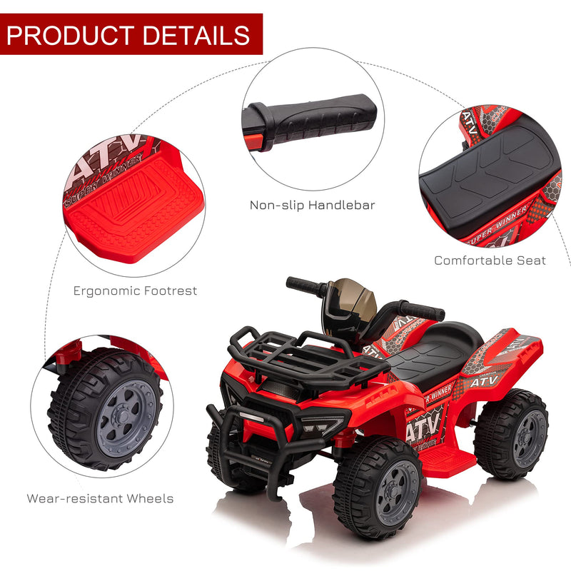 HOMCOM 6V Kids Electric Ride on Car Toddlers Quad Bike ATV Toy With Music for 18-36 months Red