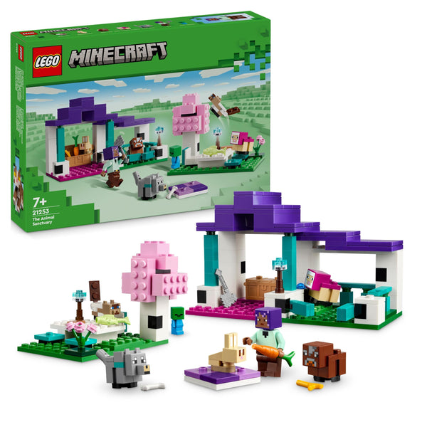 LEGO Minecraft The Animal Sanctuary, Building Toys for Girls and Boys Aged 7 Plus with Character Figures, plus Baby Zombie, Cow, Wolf, Rabbit, Magenta Sheep & Cat, Gift for Gamers and Kids 21253