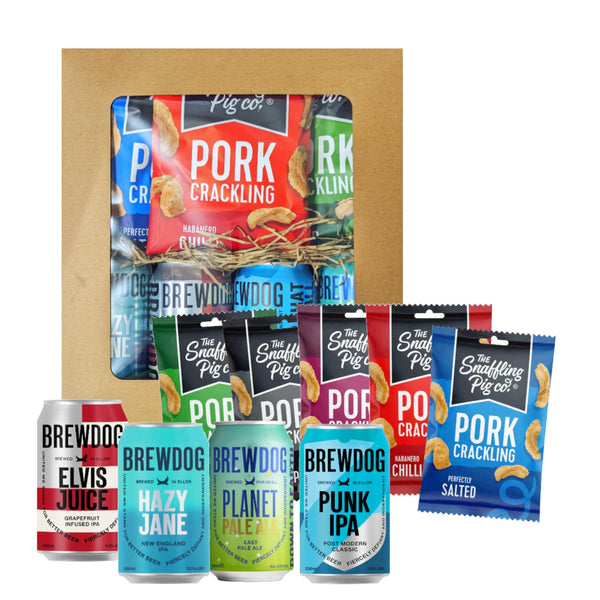 Crackling & Craft Beer Gift Set - Includes 4 different Flavoured Beers 330ml & Snaffling Pig Pork Cracklings. This Beer & Pub Snack Hamper Great Birthday Gifts for Men, Fathers Day - Gift Guide