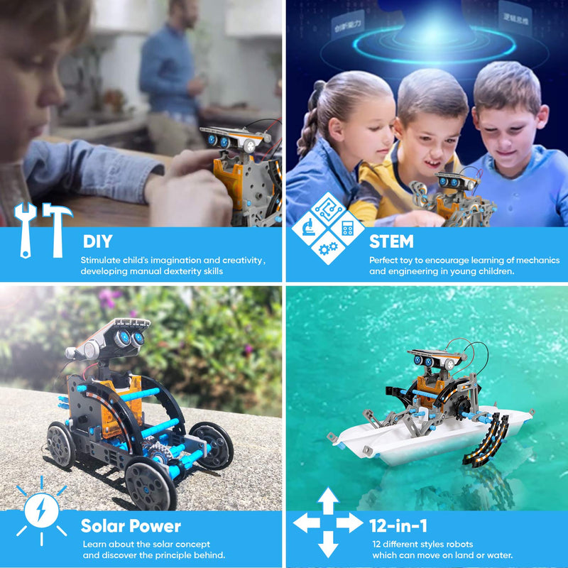 Sillbird STEM 12-in-1 Education Solar Robot Toys-190 Pieces DIY Building Science Experiment Engineering Kit for kids toys gifts for boys girls Aged 8 9 10 11 12+, Solar Powered by the Sun - Gift Guide