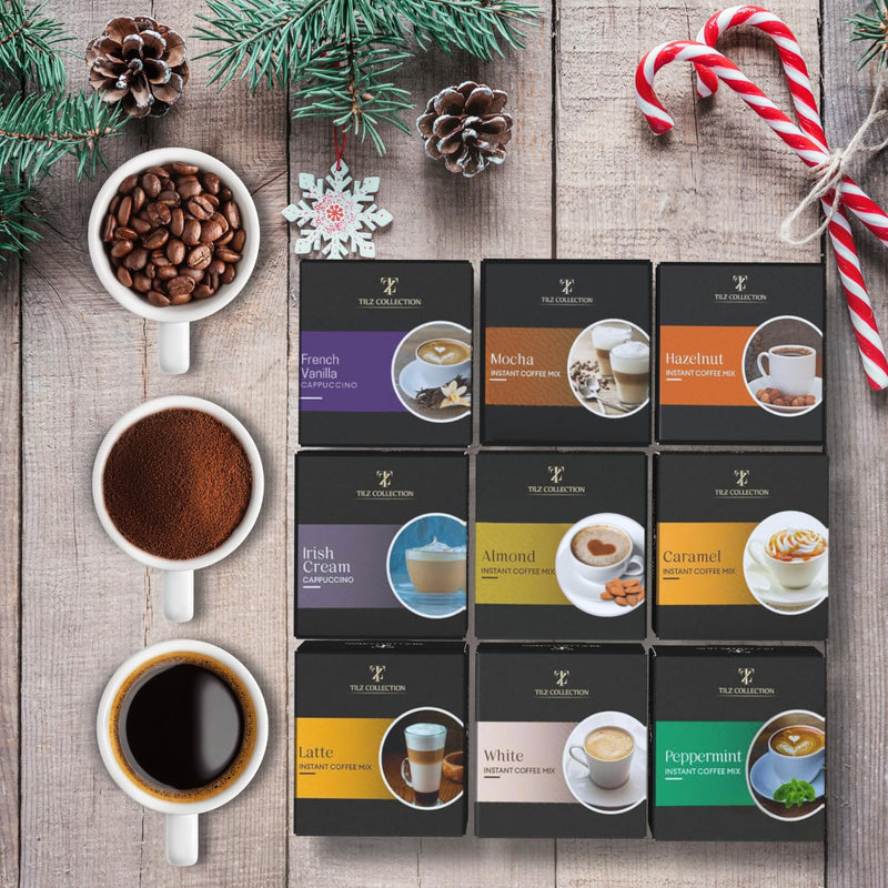 Coffee Gift Set - 9 Instant Coffee Selection Gift Set | Christmas Coffee Gifts For Women & Men |Coffee Selection Of Hazelnut, Caramel, French Vanilla, Irish, Latte, Coffee Gifts For Women (Instant) - Gift Guide