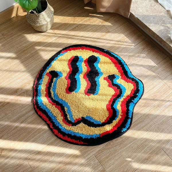 LAKEA Trippy Smile Rug Smily Face Handmade Rug Tufted Smile Rug Gift for Friend Rugs for Bedroom Geek Gift Home Decor Carpet (23.6X23.6 Inch)