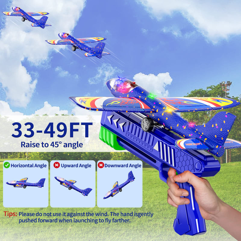 Doloowee 3 Pack Airplane Launcher Toys, 12.6 Inch LED Foam Glider Airplane Catapult, 2 Flight Modes, Outdoor Sports Flying Toys 4 5 6 7 8 9 10 11 12 Years Old Boys Girls Birthday Gifts (Blue) - Gift Guide