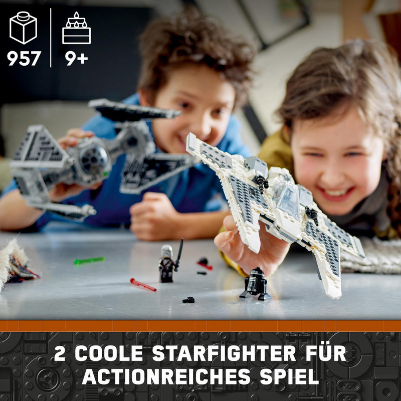 LEGO Star Wars Mandalorian Fang Fighter vs. TIE Interceptor Building Toy Set for 9 Plus Year Old Boys and Girls, with 3 Minifigures, Droid Figure and Darksaber, Collectible Kids' Gift Idea 75348