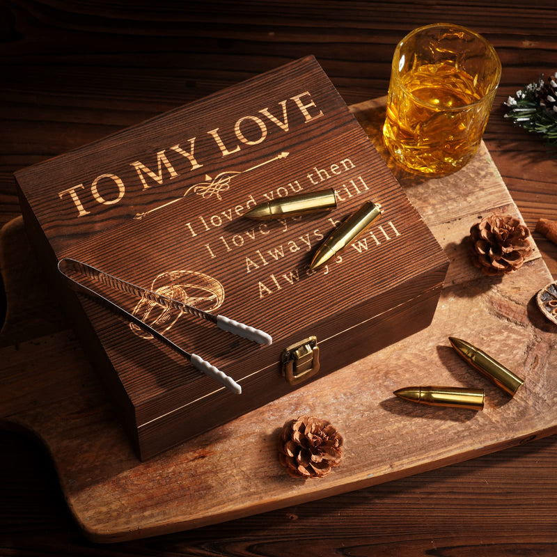 Whiskey Stones & Glasses Gift Set for Him Husband Christmas, 2 Whisky Glasses and 6 Chilling Stone Secret Santa Gifts for Men Boyfriend, I Love You Romantic Anniversary Xmas Presents Stocking Fillers