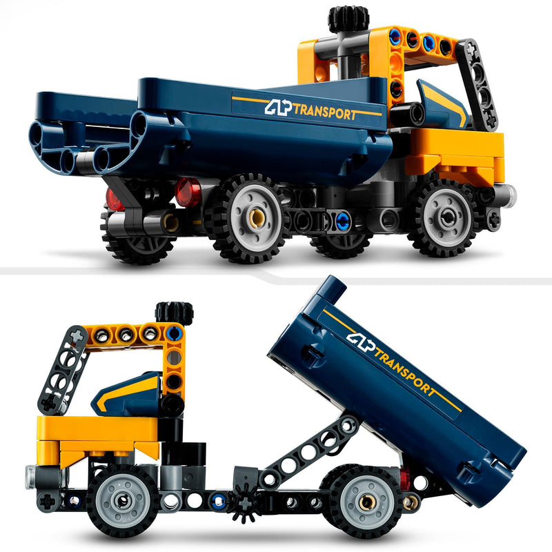 LEGO Technic Dump Truck Toy 2in1 Set, Construction Vehicle Model to Excavator Digger, Engineering Toys, Gift for Boys and Girls Aged 7 Plus 42147