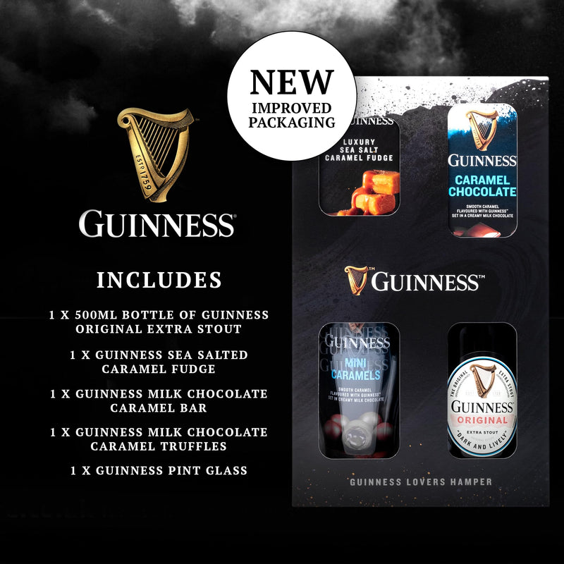 Guinness Gifts for Men, Beer Gift Set - Official Guinness 500ml and Pint Glass, Chocolate & Fudge Hampers & Gourmet Gifts - Alcohol Gift Sets for Men, Gifts for Him, Dad Birthday Gifts, Christmas - Gift Guide