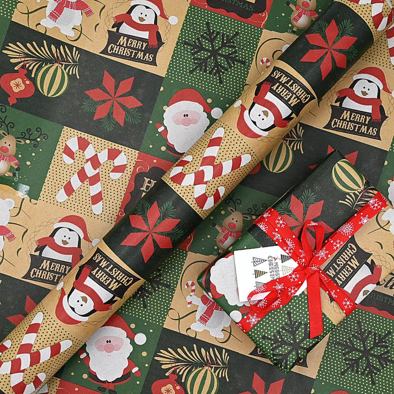 DOJoykey 43cm x 15M Roll Package Christmas Wrapping Paper, Kraft Paper Printed with Christmas Pattern Recyclable Wrapping Paper for Christmas Party Gift Wrap - Gift Guide