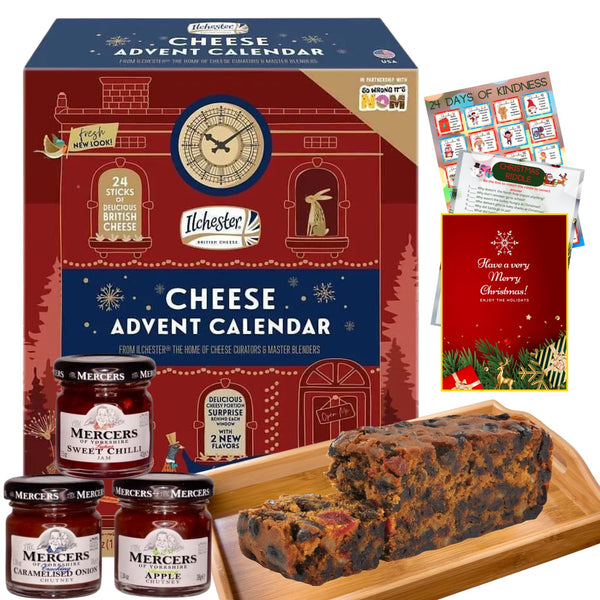 Ilchester Cheese Advent Calendar 2024, Chutney 3x and Fruit Cake - 24 Individually Wrapped Cheese Selection - Unique Food Advent Calendar for Men and Women, Christmas Hamper, Cheese Gifts for Adults - Gift Guide