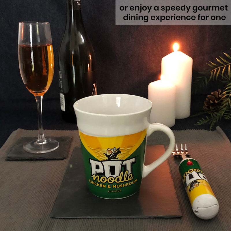 Kimm & Miller Pot Noodle Spinning Fork & Mug Gift Set - Funny Novelty Gifts for Men, Women, Teens & Students - Chicken and Mushroom Design