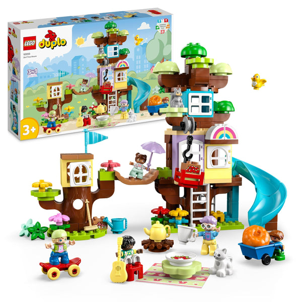 LEGO 10993 DUPLO 3in1 Tree House, Construction Toy for 3 Plus Years Old Toddlers, Girls & Boys with 4 Family Figures, Animals, Bricks and a Slide, Learning Activities