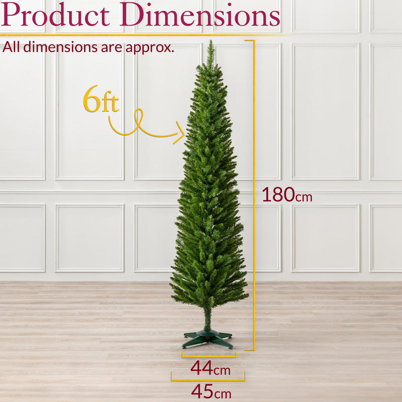 CHRISTOW Pencil Christmas Tree 6ft, Artificial Slim Narrow Green Spruce, Luxury Indoor Home Xmas Decoration, Natural Looking PE & PVC Needles, Easy Assembly with Stand (tree skirt not included) - Gift Guide