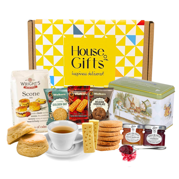 Alice in Wonderland Gifts Afternoon Tea Hamper for 2 Set | With Scones Mix, 40 Tea Bags, Jam, Walkers Shortbread & Biscuits | Ideal Cooking Food gift For Mum, Dad, Grandparents (alice) - Gift Guide