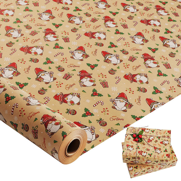 44cm×15M Christmas Wrapping Paper Roll,Recyclable Kraft Wrapping Paper Printed with Santa Claus for Birthday Xmas Party Gift Boxes Present Decorations - Gift Guide