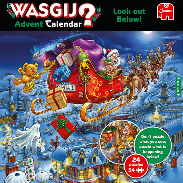 Wasgij Christmas Advent Calendar, Look Out Below! - 24 Days of Puzzles, Don't Puzzle What You See - Brainteasing 54 Piece Adults Puzzle & Comic Puzzle -100% Recycled Cardboard Jigsaw Puzzle for Adults - Gift Guide