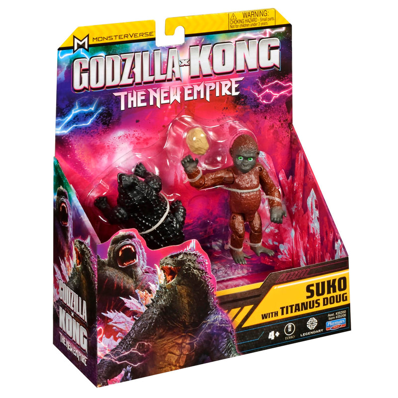 Godzilla x Kong: The New Empire, 3.5-Inch Suko and Titanus Doug Action Figure Toys, Iconic Collectable Movie Characters, Includes Signature Handheld Boulder, Toy Suitable for Ages 4 Years+