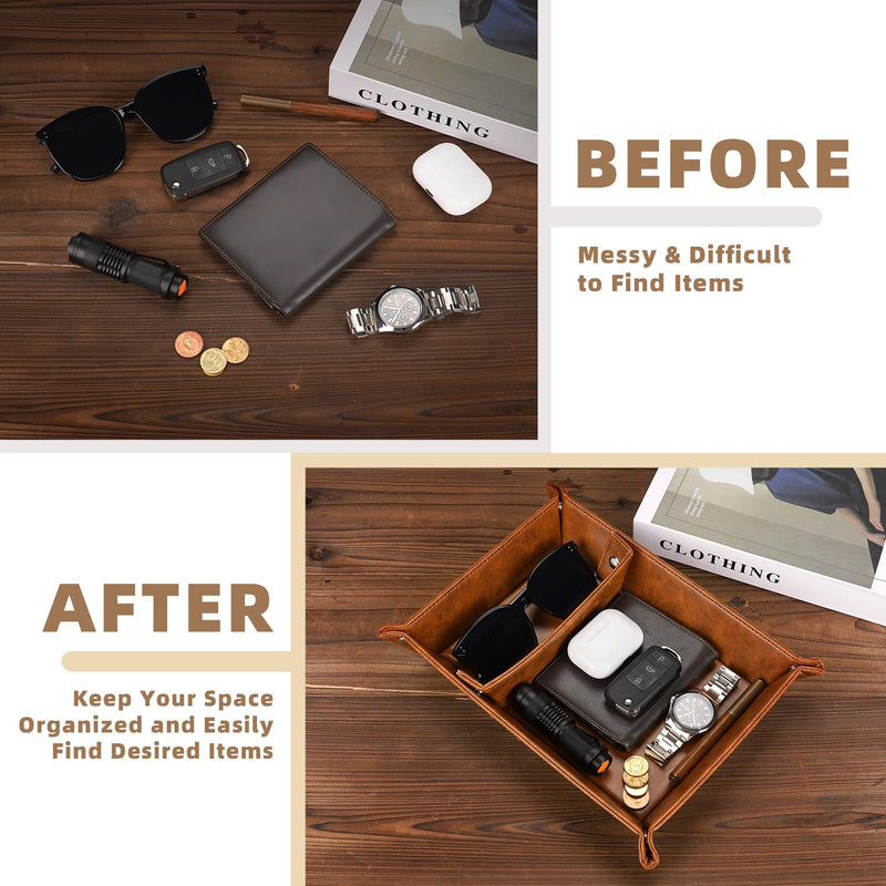 Christmas Bedside Organiser Gifts for Him Husband from Wife, Leather Valet Tray I Love You Secret Santa Xmas Gift Set for Mens Boyfriend, Advent Calendar Presents Nightstand Tray for Mens Accessories