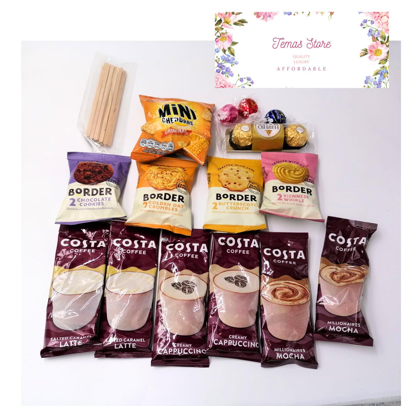Temas Instant Coffee Gift Box For Men and Women - Coffee Lovers Gifts Set Hamper - Instant Coffee, Border biscuits, Chocolates, and Stirrer - Delights for All Occasions (Coffee Box B) - Gift Guide