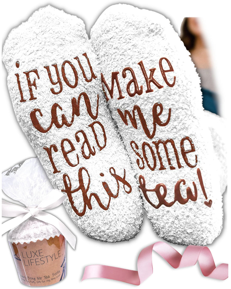 LUXE LIFESTYLE Gifts for Her - Funny “If You Can Read This Bring Me Some Tea!” Cupcake Socks - Birthday Gifts for Women