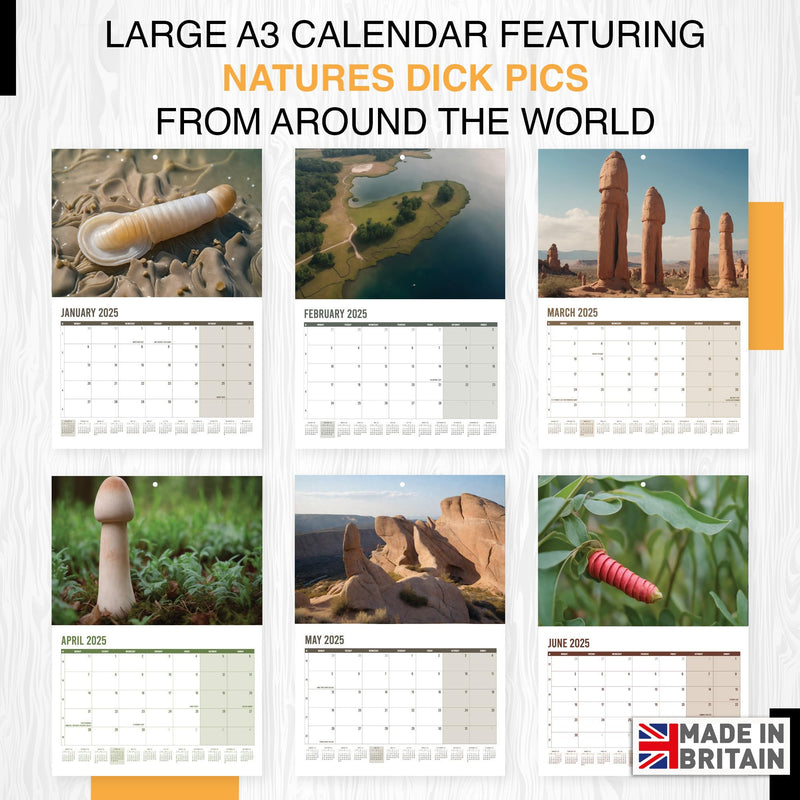 Calendar 2025 Funny Natures D*ck Pics - A3 Month to View features 12 High Resolution Images of Natural Funny Images - Gag, Rude, Great Gift for Birthdays, Secret Santa Christmas Stocking Present - Gift Guide