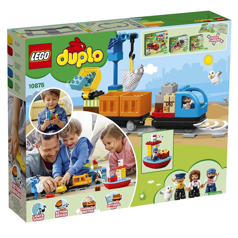 LEGO DUPLO Town Cargo Train Set with Sound & Light, Direction & Stop Action Bricks, Push & Go Motor and Moving Crane Toy, Gifts for 2-5 Year Old Kids, Boys & Girls 10875