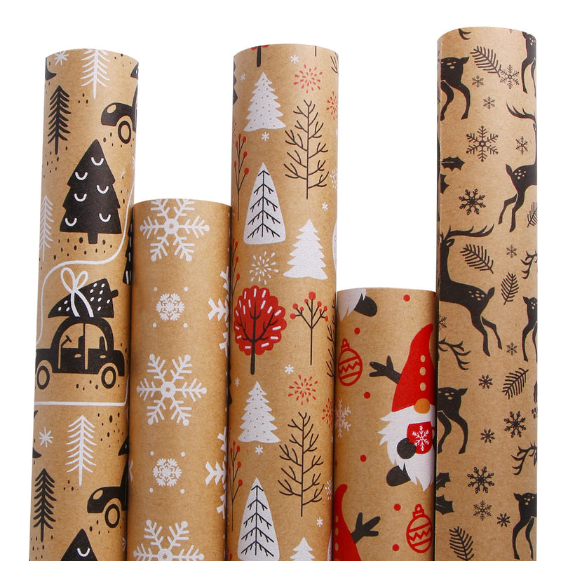 VEYLIN Christmas Wrapping Paper - Kraft Paper - 5 X 3M Xmas Wrapping Paper Rolls for Gift Boxes Festival Decoration (43.2cm x 15M) - Gift Guide