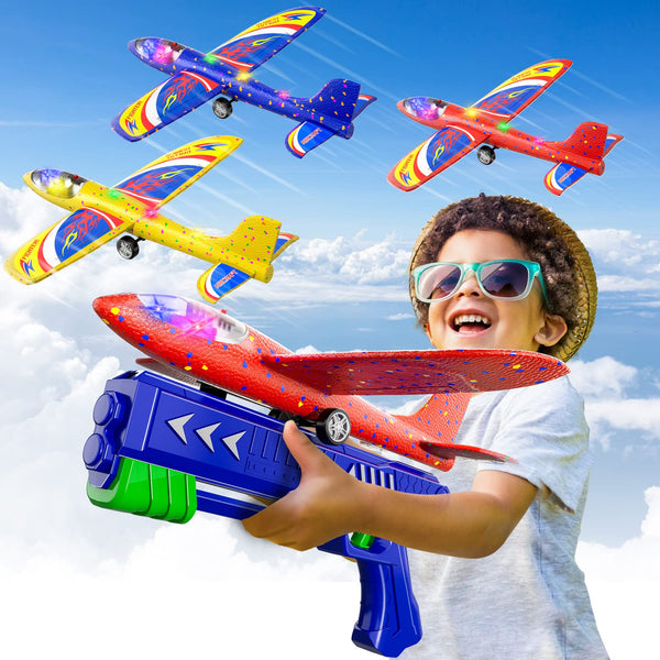 Doloowee 3 Pack Airplane Launcher Toys, 12.6 Inch LED Foam Glider Airplane Catapult, 2 Flight Modes, Outdoor Sports Flying Toys 4 5 6 7 8 9 10 11 12 Years Old Boys Girls Birthday Gifts (Blue) - Gift Guide