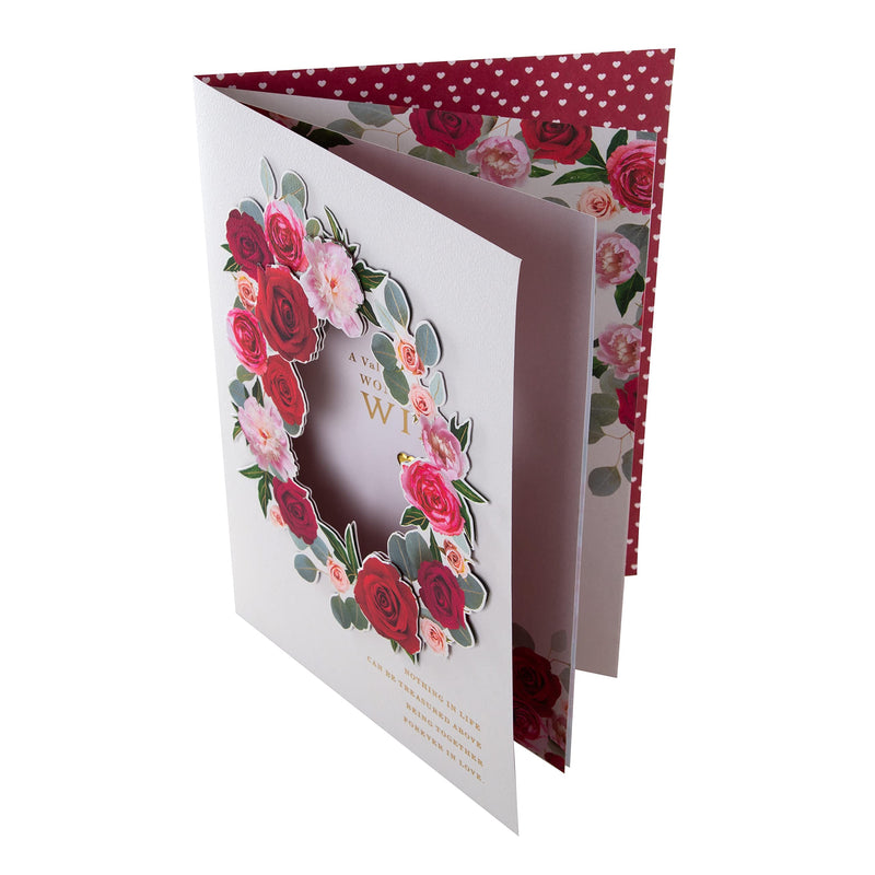 Hallmark Wife Valentines Card, Luxury Valentines Card, Traditional Floral Wreath Design, Boxed Valentines Day Card, White, Red