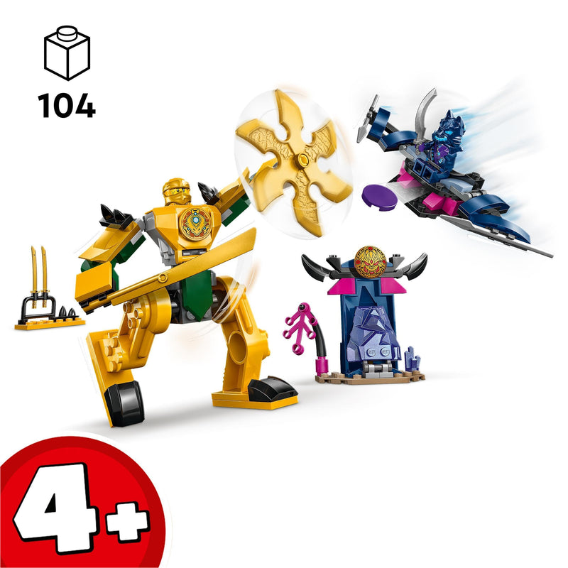 LEGO NINJAGO Arin’s Battle Mech, Action Figure Ninja Toy for 4 Plus Year Old Boys, Girls & Kids, Dragons Rising Set with Arin Minifigure and Mini Katana Sword Accessory, Action Toys, Gift Idea 71804