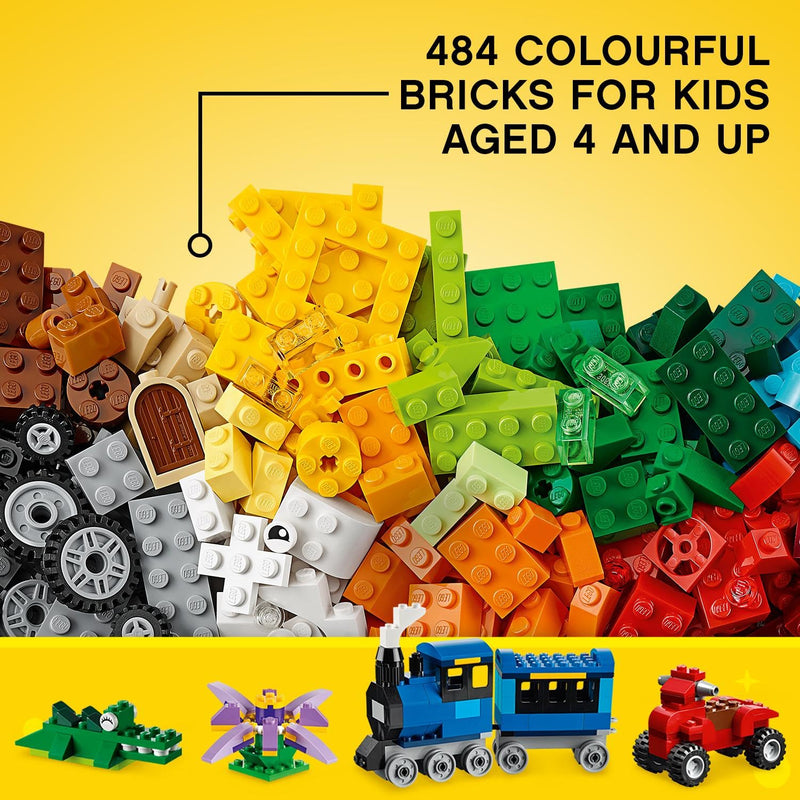 LEGO 10696 Classic Medium Creative Brick Box, Easy Toy Storage, Colourful Bricks Building Set, Toys for Kids, Boys & Girls Aged 4 Plus Years Old with Wheels, Windows, Eyes and a Green Base Plate