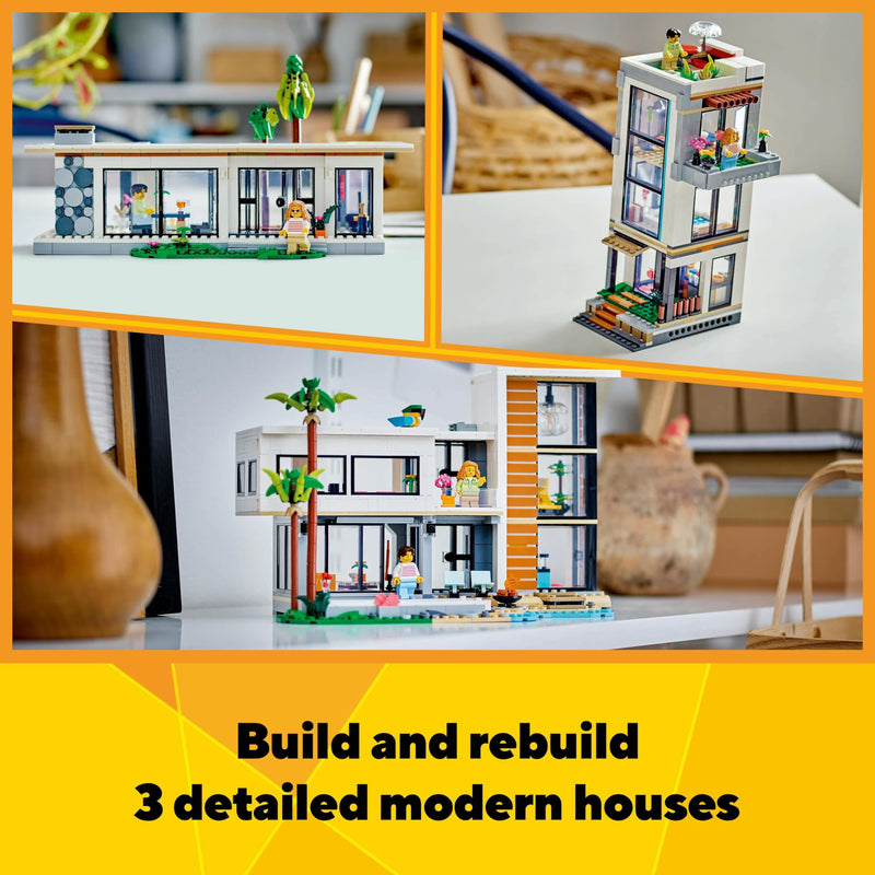 LEGO Creator 3in1 Modern House to 3-Storey City Building to Forest Cabin Set, Model Building Kit for Kids, Gift Idea for 9 Plus Year Old Boys and Girls 31153