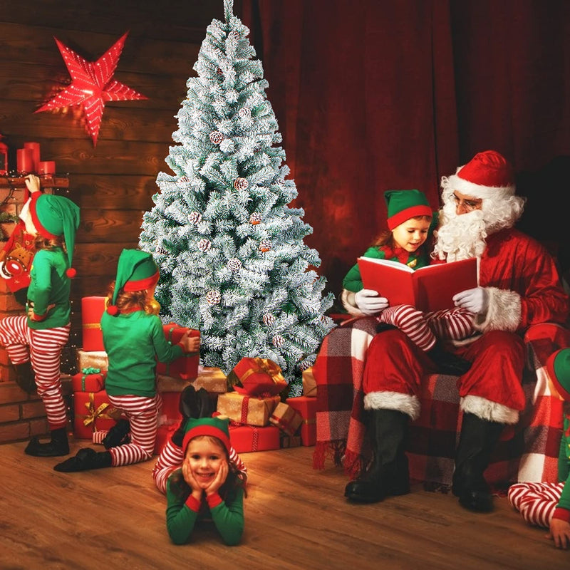 LOKIPA Snow Flocked Christmas tree,6ft Artificial Christmas Tree with Pine Cones and 700 Flocked Tips for Christmas Decorations - Gift Guide