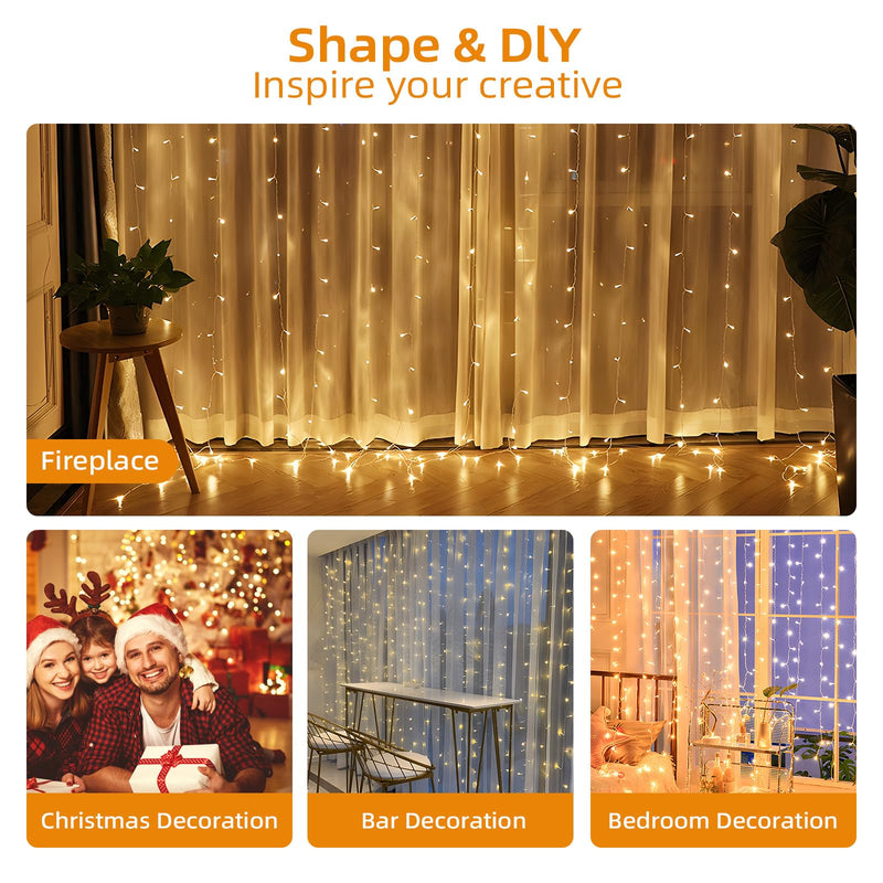 Jsdoin Curtain Fairy Lights, 3.6m x 3m 360leds USB Operated 8 Modes String Light Indoor Outdoor Waterproof Hanging Window Lights with Hooks for Christmas, Wedding, Party,Wall, Home Decorations - Gift Guide