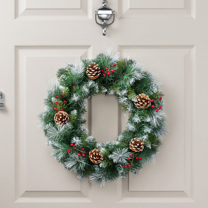 CHRISTOW Flocked Christmas Wreath with Pine Cones & Berries for Front Door, Luxury Pre Decorated Artificial Wreath, Home Xmas Decoration, Natural Looking PE & PVC Needles, Easy Hanging (45cm) - Gift Guide