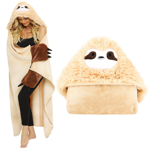 Shoppawhile Sloth Gifts for Women Wearable Hooded Blanket Soft Cute Warm Fluffy Sloth Hooded Blanket 59 * 51 inch - Gift Guide