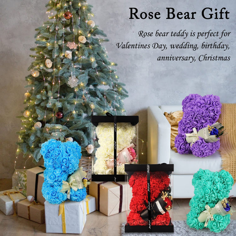 Christmas Rose Bear Gifts for Women,Gifts for Girlfriend, Teddy Flower Bear with Rose Bouquet, Romantic Gifts for Wife/Mom//Daughter, Anniversary Birthday Gifts for Her