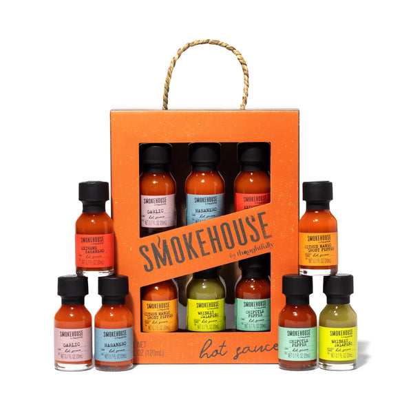 Smokehouse by Thoughtfully, Global Traveler Hot Sauce Collection, Flavours Include Habanero, Chipotle, Pepper, Tigerblood, Lava and Extreme, Set of 6 - Gift Guide