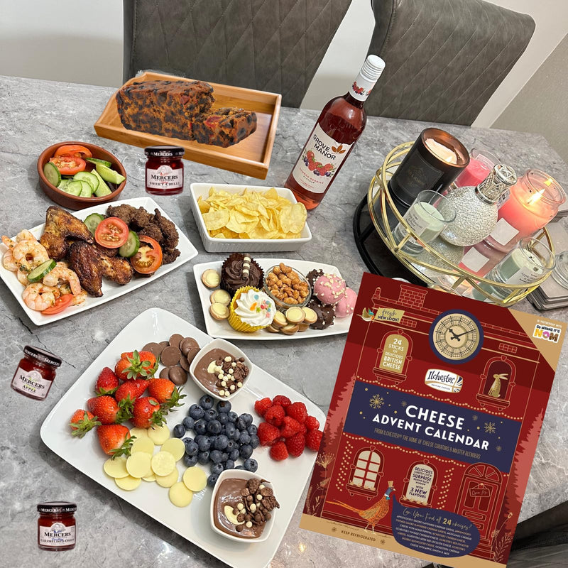 Ilchester Cheese Advent Calendar 2024, Chutney 3x and Fruit Cake - 24 Individually Wrapped Cheese Selection - Unique Food Advent Calendar for Men and Women, Christmas Hamper, Cheese Gifts for Adults - Gift Guide